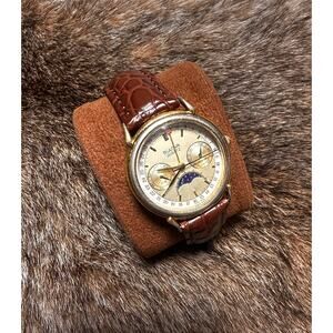 RARE 1991 Bulova Triple Calendar Moonphase Quartz 35MM Watch